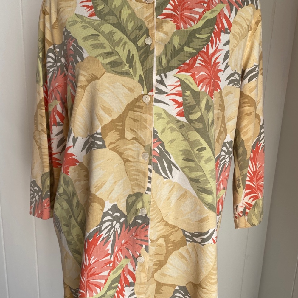 Liz Claiborne Woman Jungle Print Button Sweater Cardigan | 3/4 Sleeves | 1X